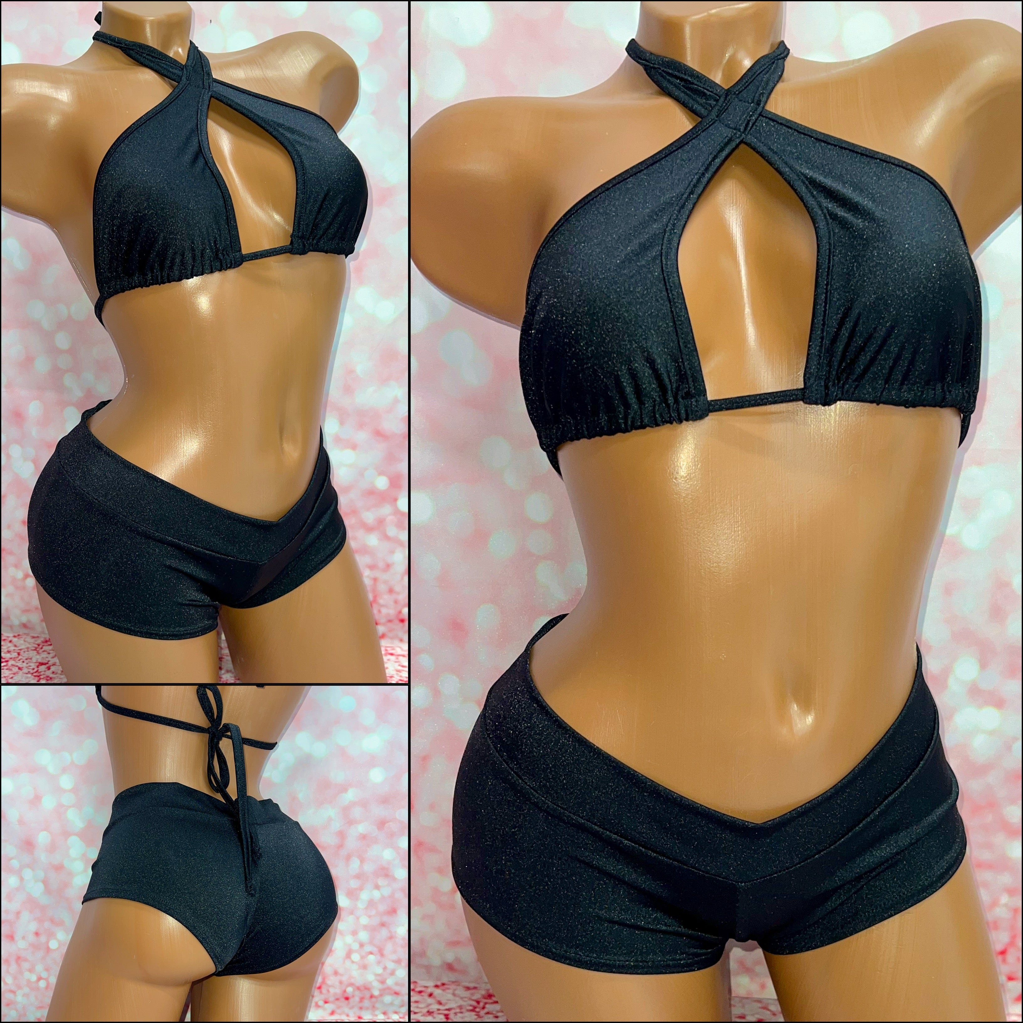 Crossover Top Booty Short Set Black