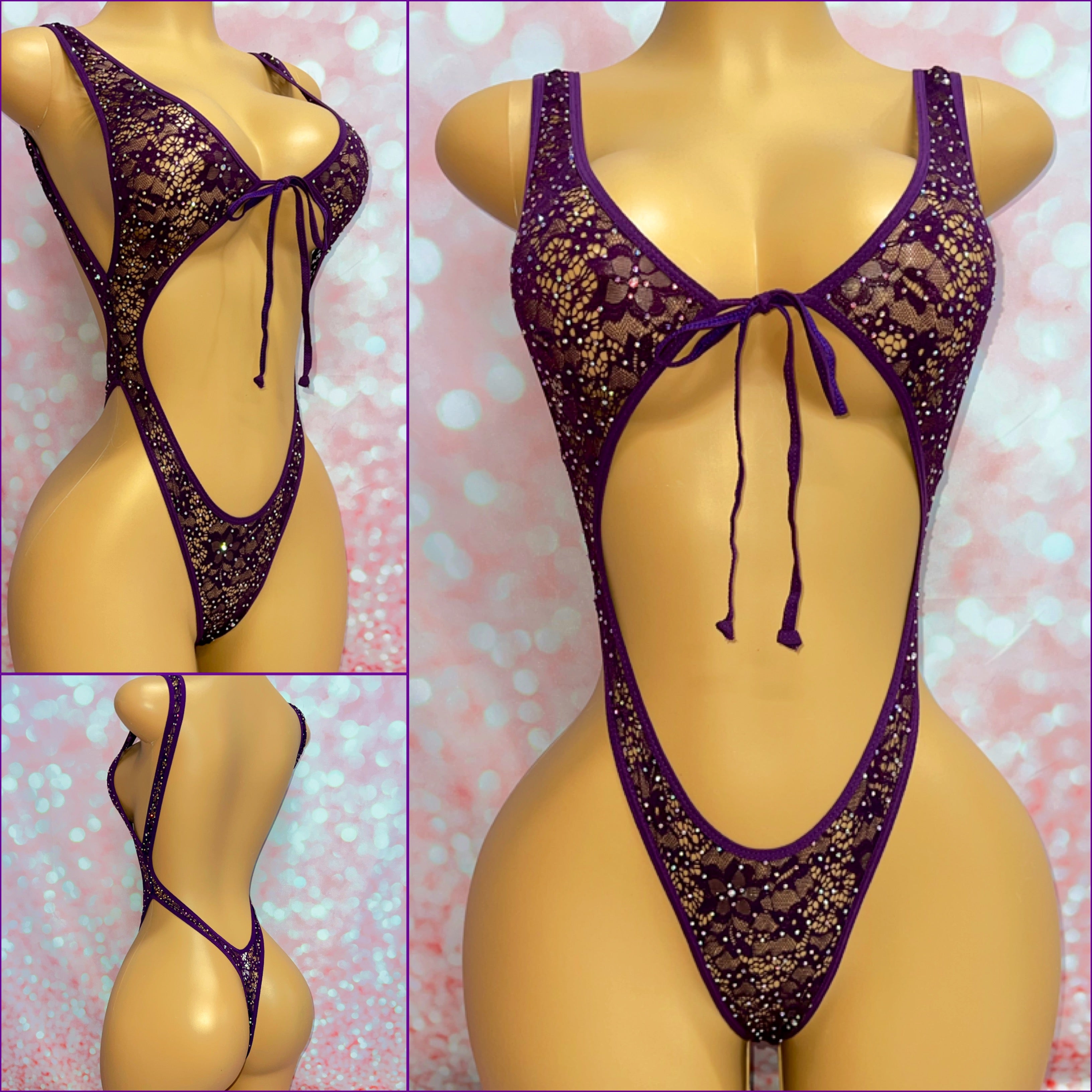 Lace Rhinestone Bodysuit Violet