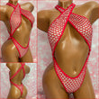 Red Mesh Crossover Rhinestone Bodysuit