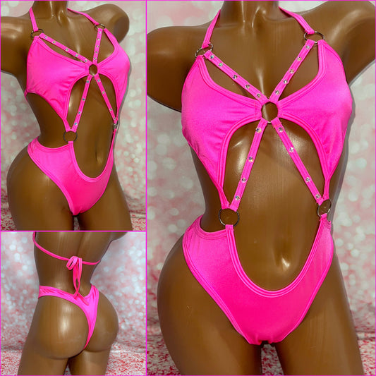 Hot Pink Rhinestone Diamond One Piece