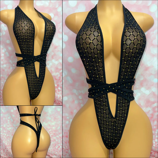 Halter Mesh Black Bodysuit