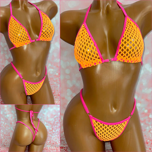 Orange Diamond Mesh Bikini
