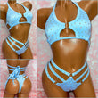 Rhinestone Triple Strap Bikini Blue