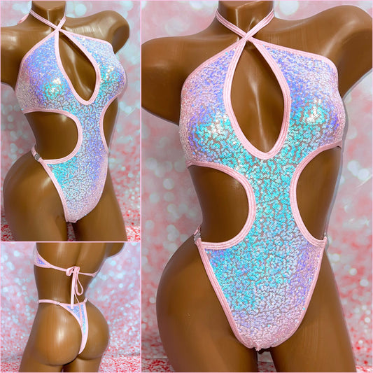 Candy Sequin Cut Out One Piece