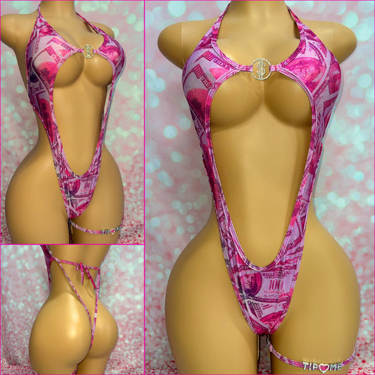 Pink Money Open Front One Piece