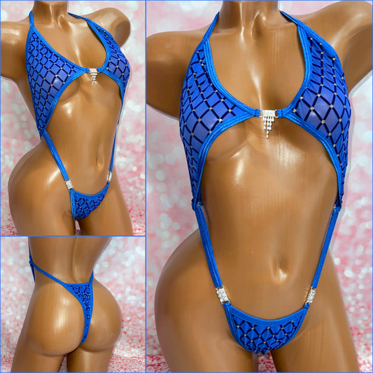 Royal Blue Diamond Glitter Mesh Peekaboob