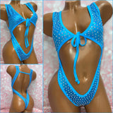 Rhinestone Tie Front Bodysuit Blue