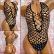 Rhinestone Big Hole One Piece Black