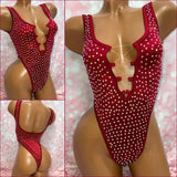 Rhinestone Lace Up Front Bodysuit Burgundy