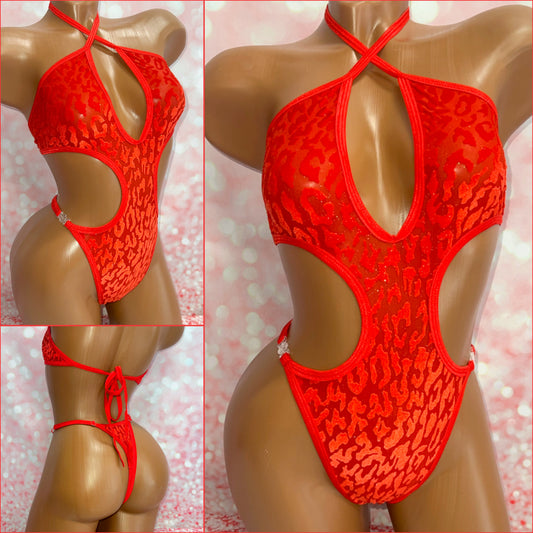 Red Leopard Cut Out One Piece