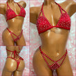 Rhinestone Cut Out Bikini Burgundy