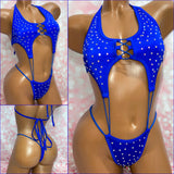 Rhinestone Elastic One Piece Royal