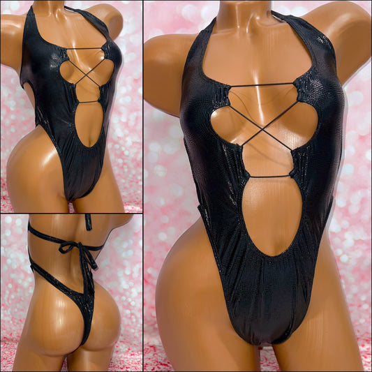 Metallic Lace Up Bodysuit