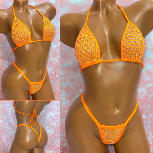 Diamond Mesh Bling Bikini Orange