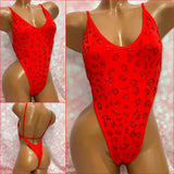Leopard Rhinestone One Piece Red