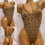 Leopard Rhinestone One Piece Brown