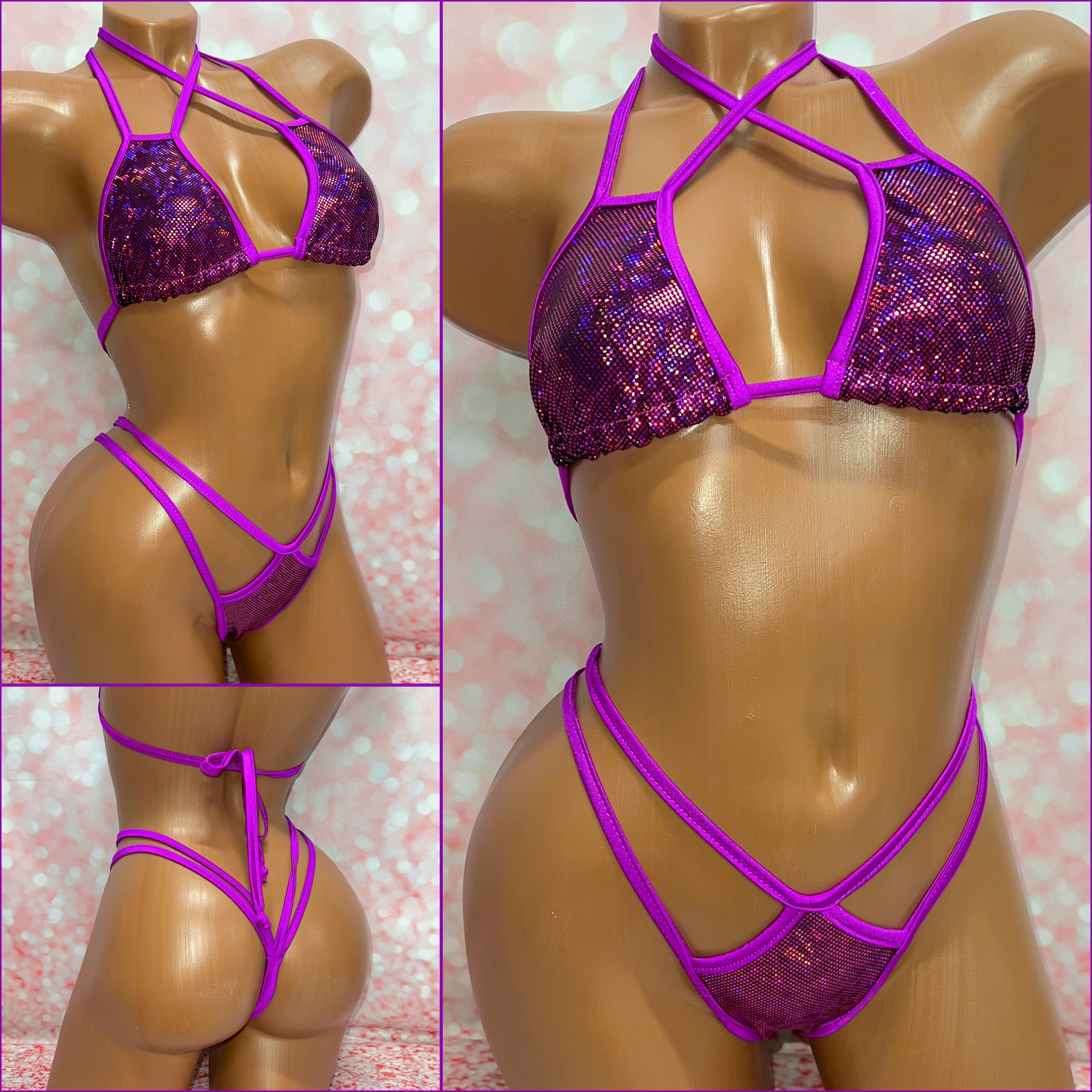 Purple Holo Double Strap Bikini