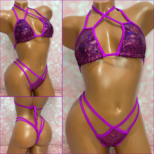 Purple Holo Double Strap Bikini