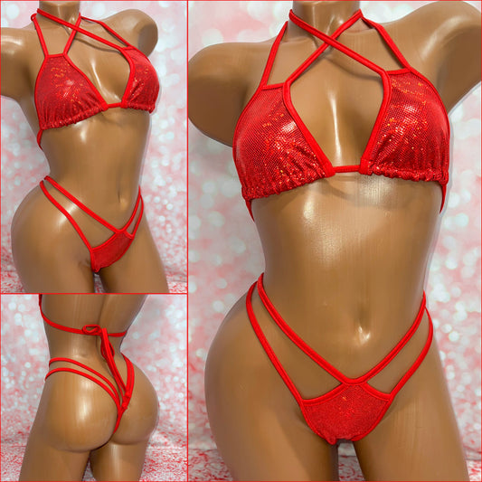 Red Holo Double Strap Bikini