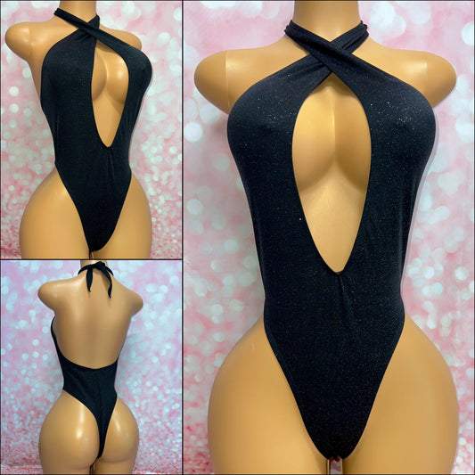 Black Stardust Halter Bodysuit