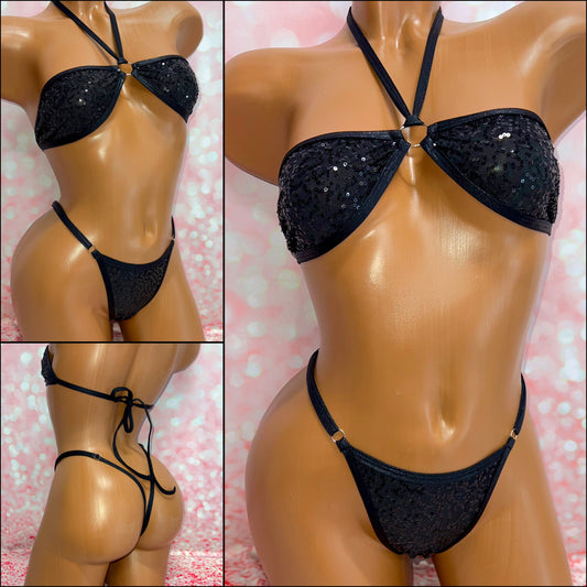 Black Sequin Strapless Bikini