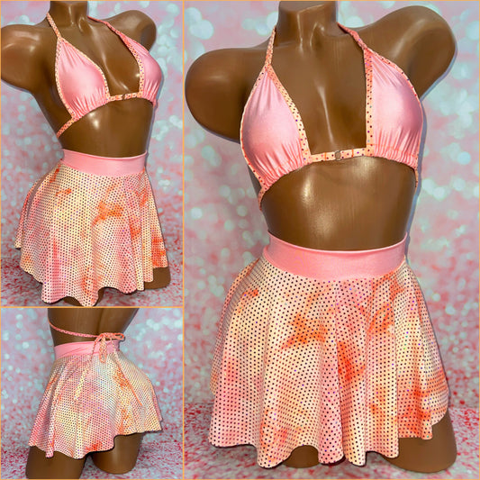 Pink Holo Dot Skirt Set