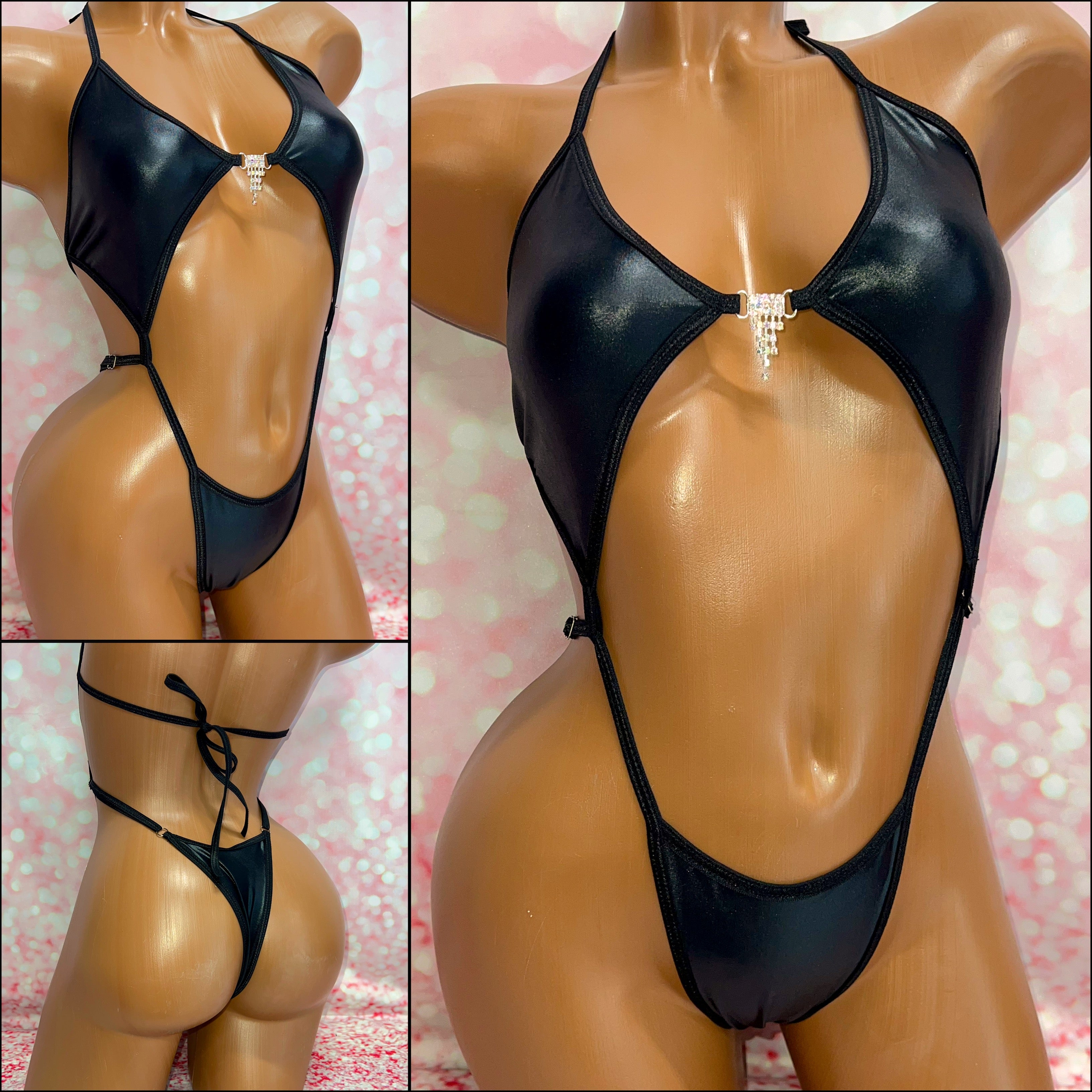 Black Wet Look Diamond Slingshot