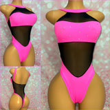 Pink Black High Front Bodysuit