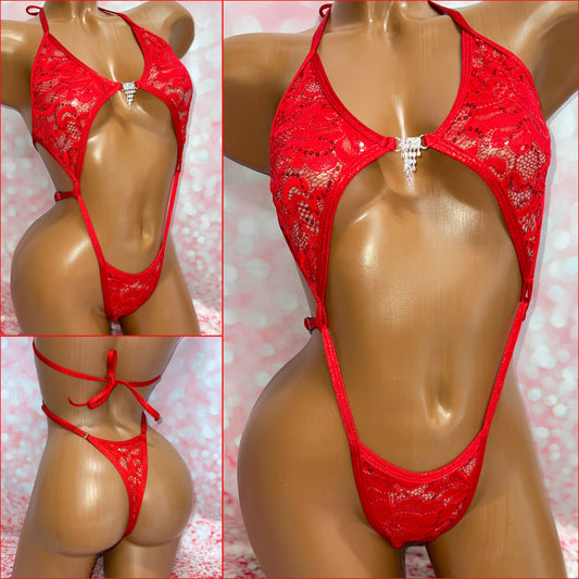 Red Sequin Lace Diamond Slingshot