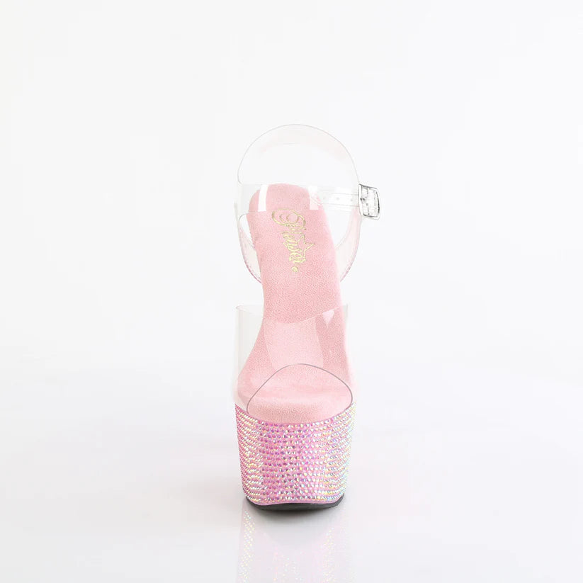 Pleaser BEJEWELED-708DM Clear/Baby Pink Rhinestones