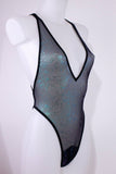 Sheer Holographic Mesh Bodysuit Black