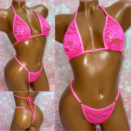 Neon Pink Lace Bikini