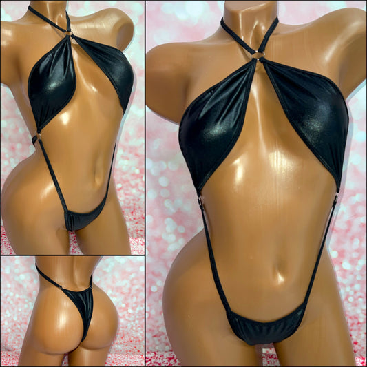 Black Wet Look Choker Slingshot