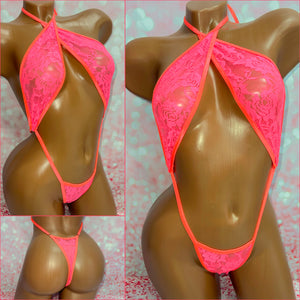 Neon Coral Lace Slingshot