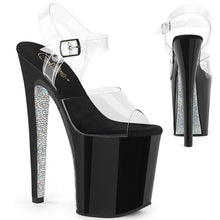 Load image into Gallery viewer, Pleaser XTREME-808CRS Clear/Black-Silver Rhinestone Platform Sandal