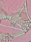 White Lace Rhinestone Bra Set