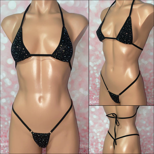 Rhinestone Micro Bikini Black