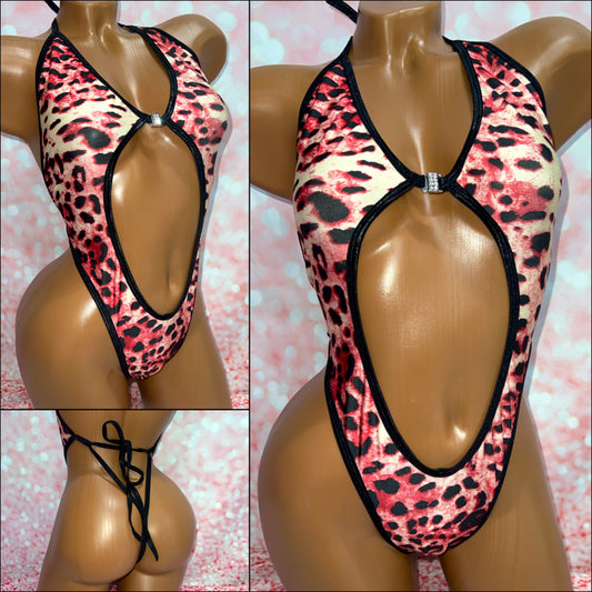 Leopard Print Open Front One Piece