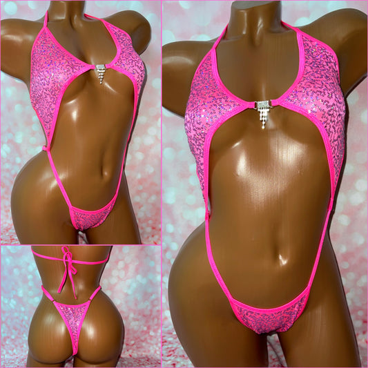 Neon Pink Sequin Diamond Slingshot