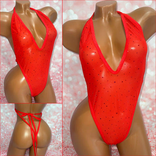 Red Sparkle Mesh One Piece