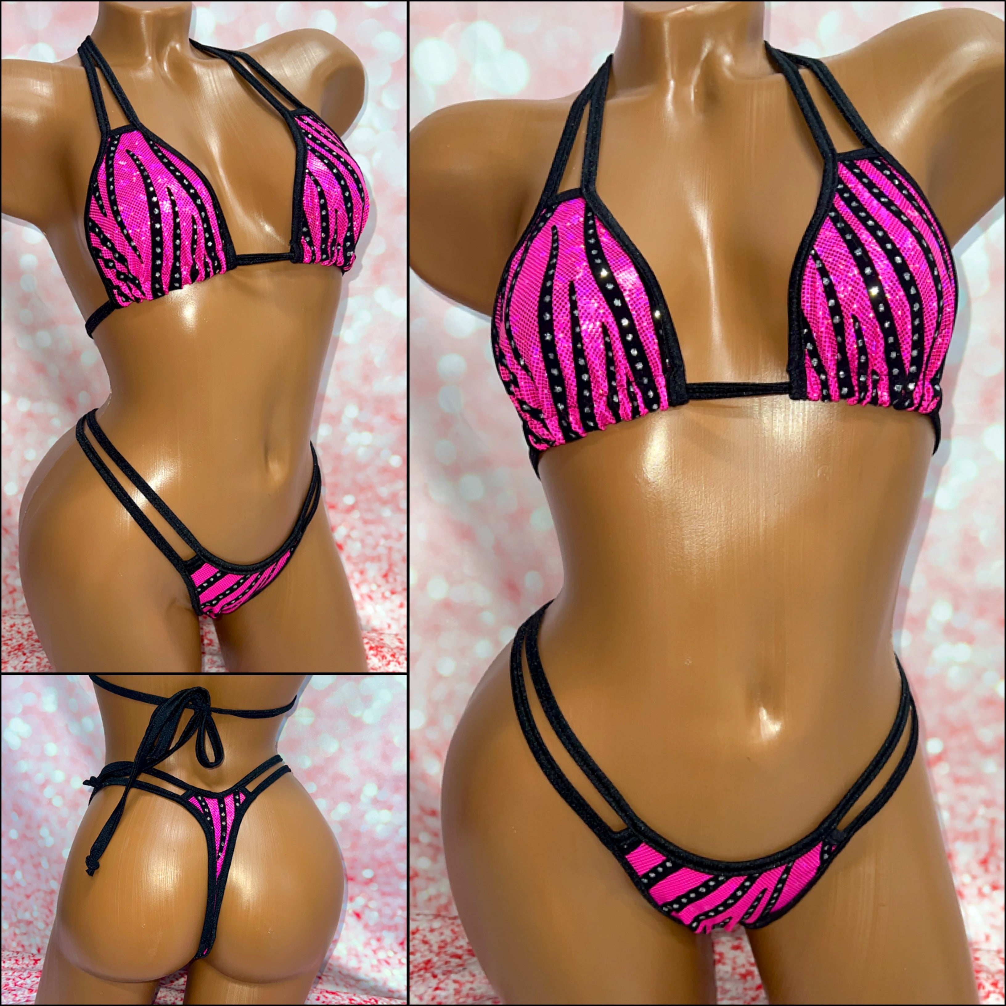 Pink & Black Stripe Bikini