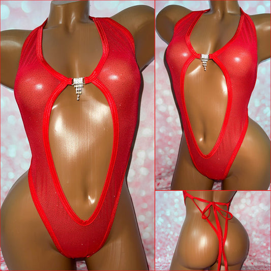 Glitter Mesh Open Front One Piece - Multiple Options