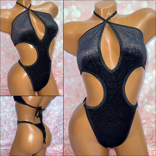 Glitter Velvet Cut Out One Piece