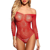 Rhinestone Mesh Bodysuit Red