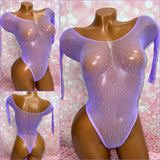 Rhinestone Mesh Bodysuit Light Purple